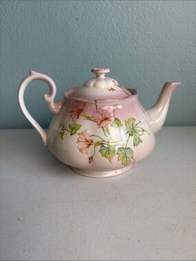 Vintage Arnels Morning Glory Pink Floral Porcelain Teapot